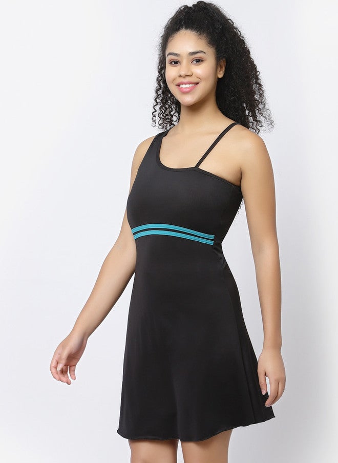 CUKOO Padded One Shoulder Swimming Dress With Attached Shorts - Image 4